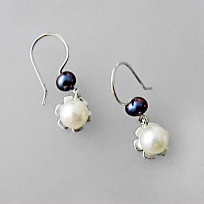 Blue & White Pearl Snowflakes Earrings