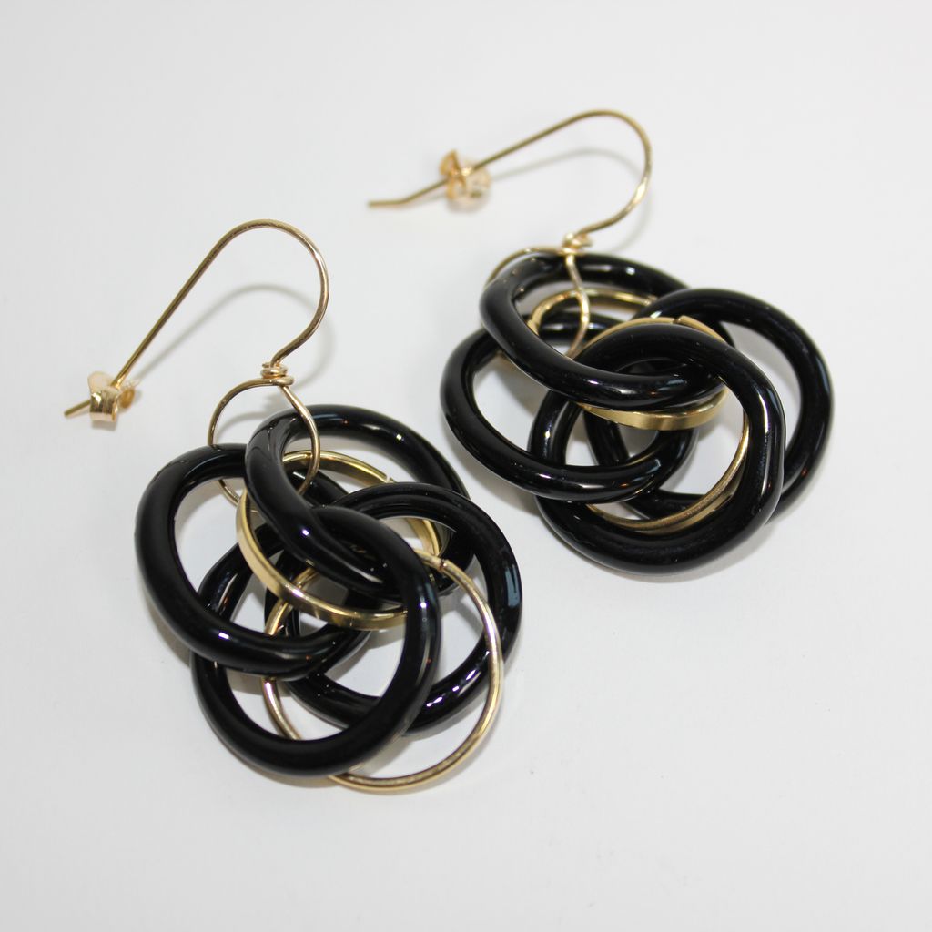 Black Chain with Brass Ring Earrings
