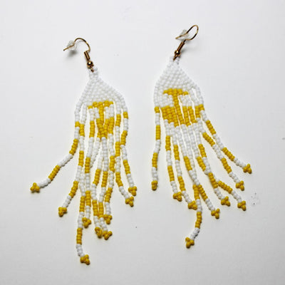 White and Yellow Beaded Earrings
