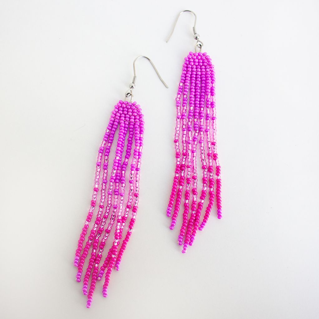 Medium Pink Fringe Earrings
