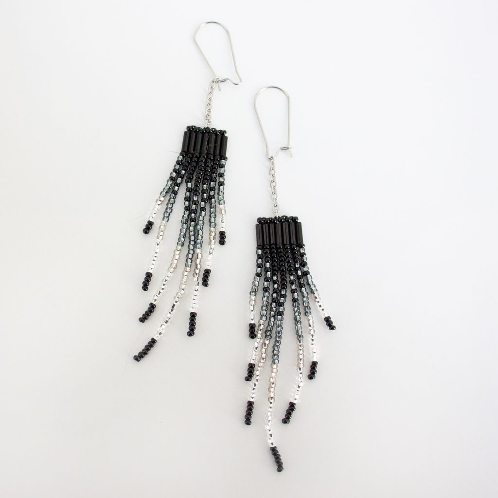 Small Signature Chain Earrings (Black)
