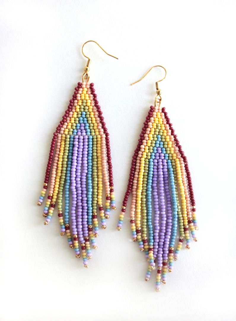 Large Rainbow Fringe Earrings
