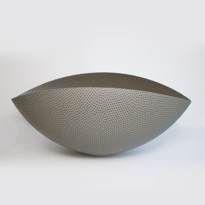 Grey Oval Bowl with Red Spots