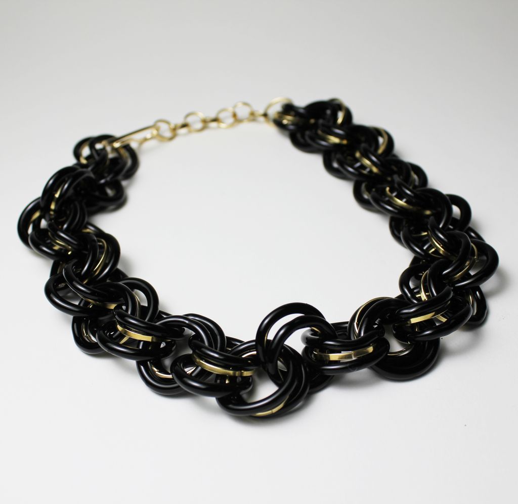 Black Chain with Brass Ring Necklace