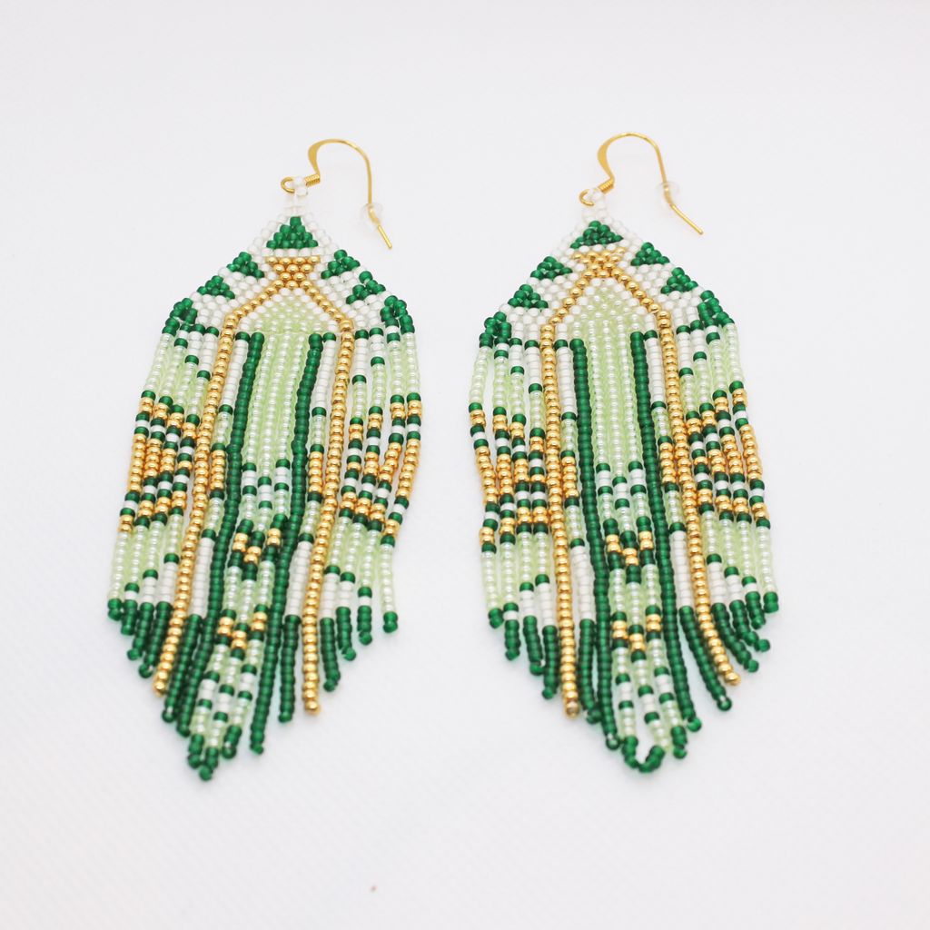 White, Gold and Green Clarkias Earrings