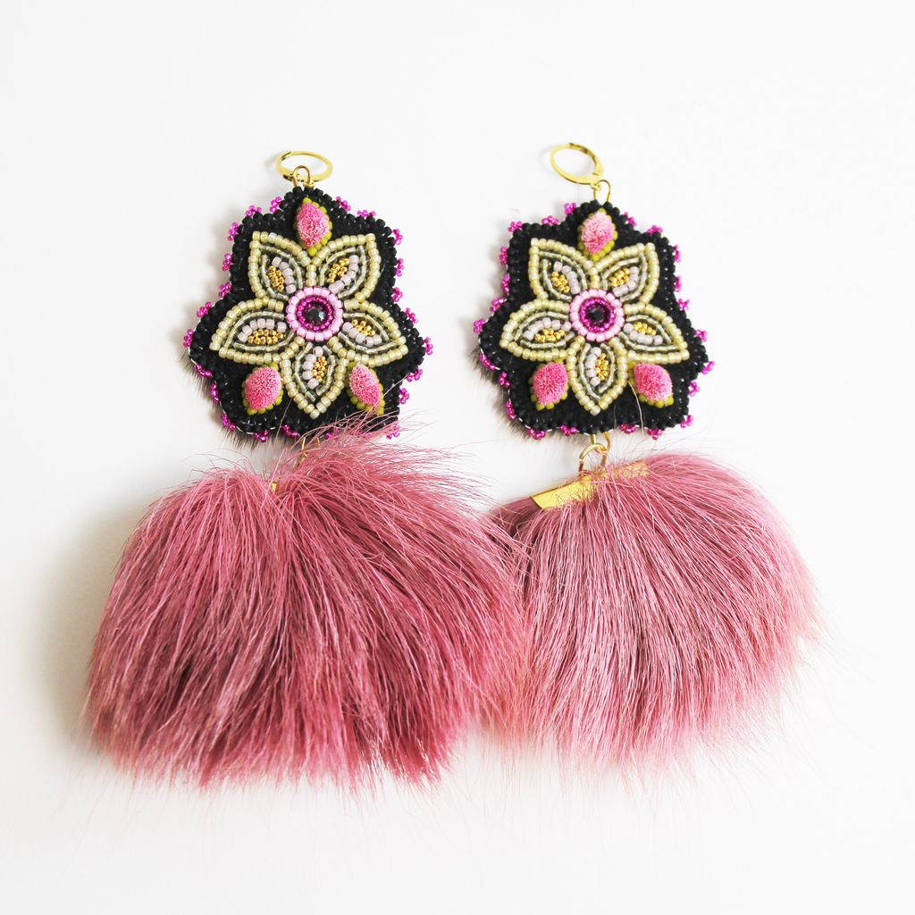 Arctic Flowers with Pompom Earrings