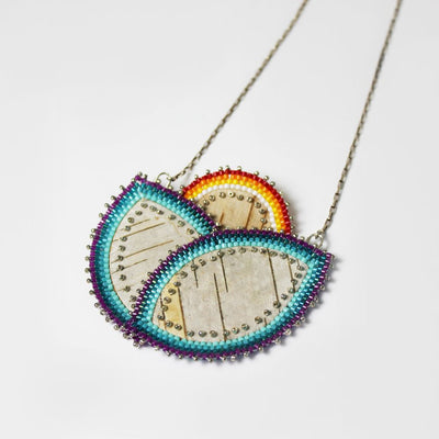Wiigwaas and Beaded Flower and Sun Necklace