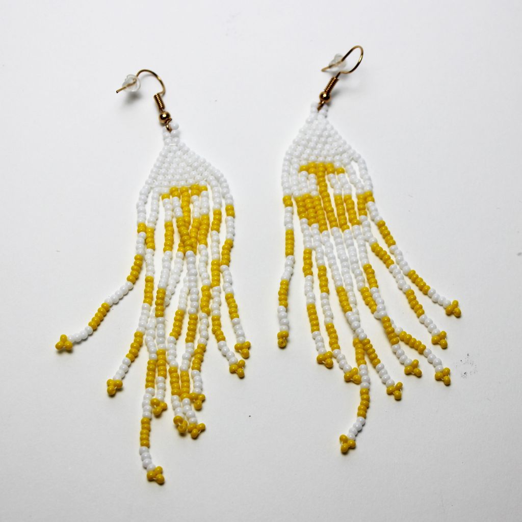 White and Yellow Beaded Earrings