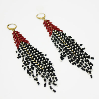 Red and Black Beaded Drop Earrings