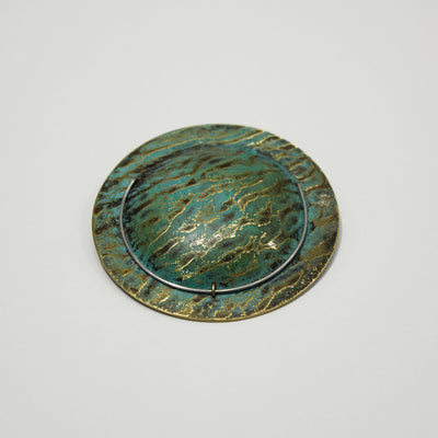 Waves round etched patina brooch